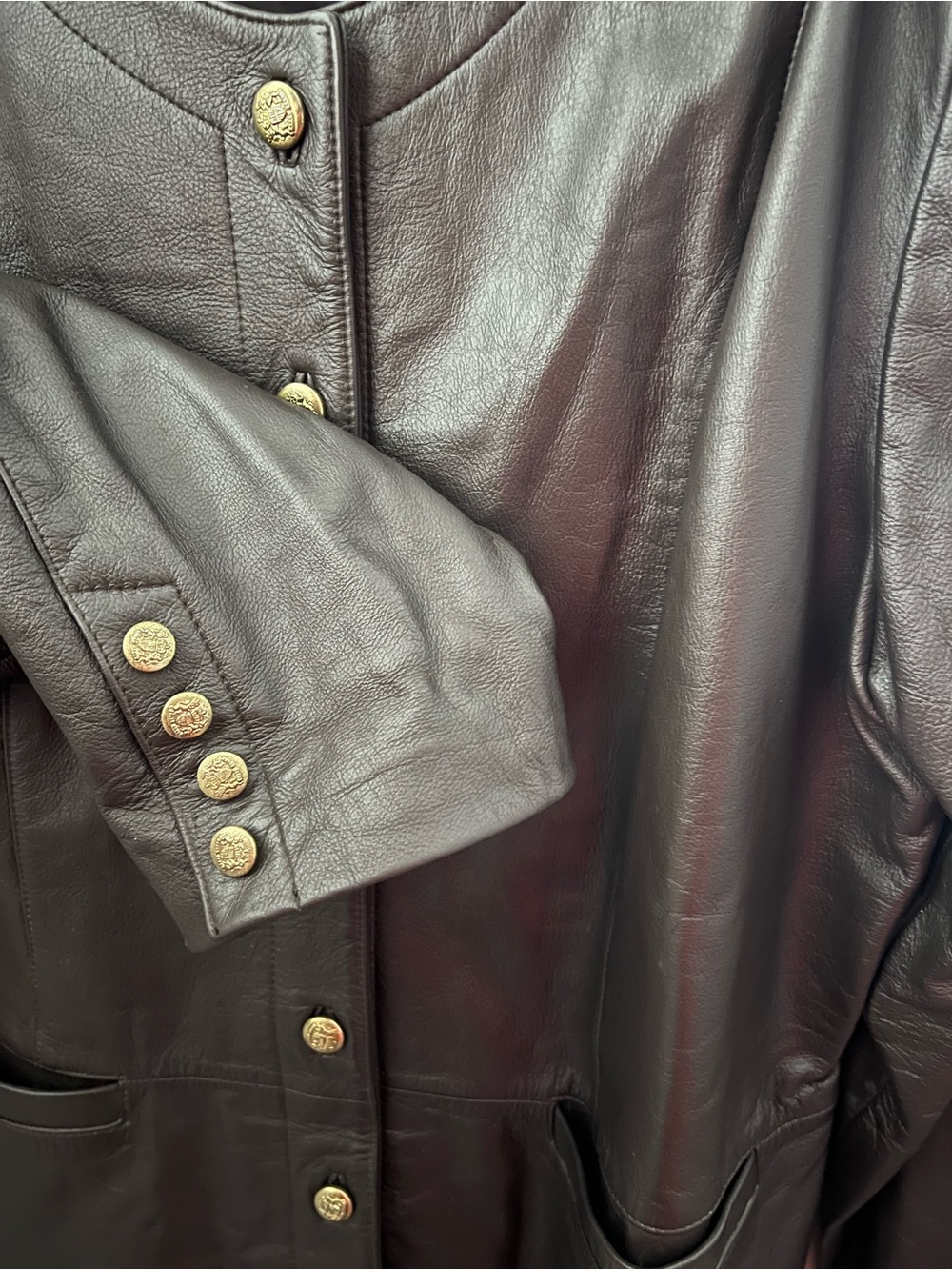 Moda Spiegel Classic Brown Leather Button Front Jacket with Gold Tone Buttons - Picture 9 of 12